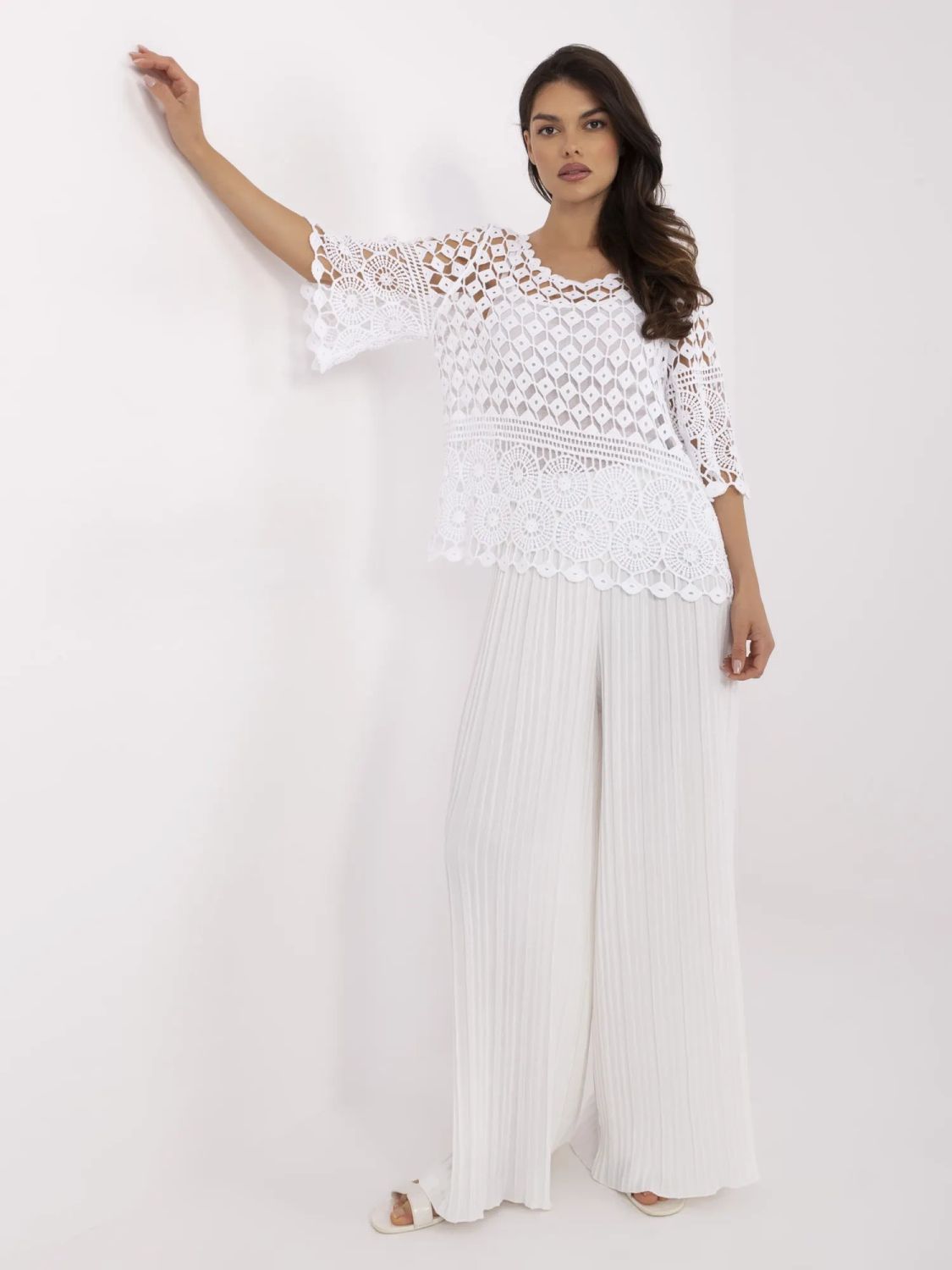 Bela boho bluzica s 3/4 rokavi