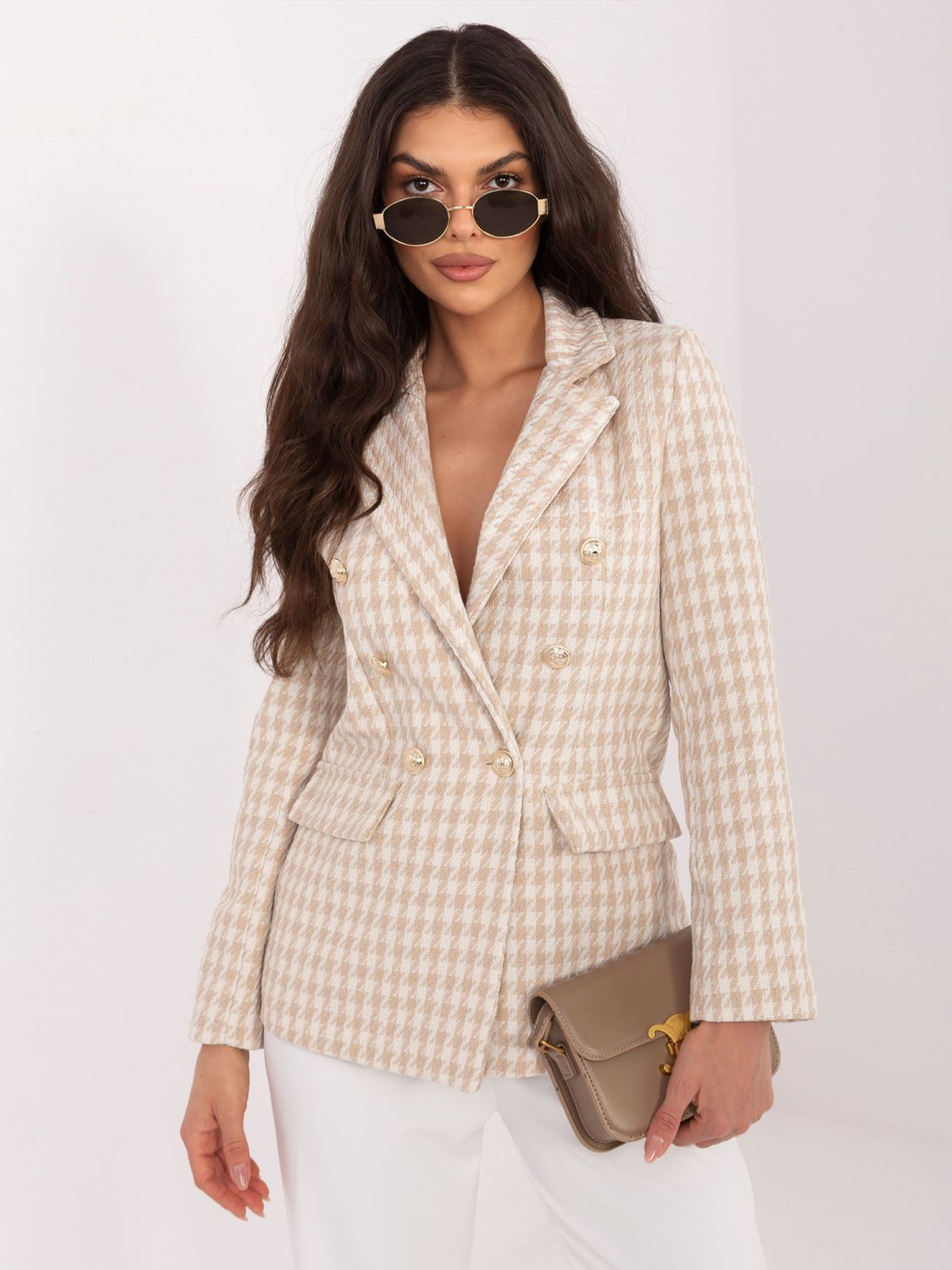 Bež sako s pepita vzorcem in podlogo