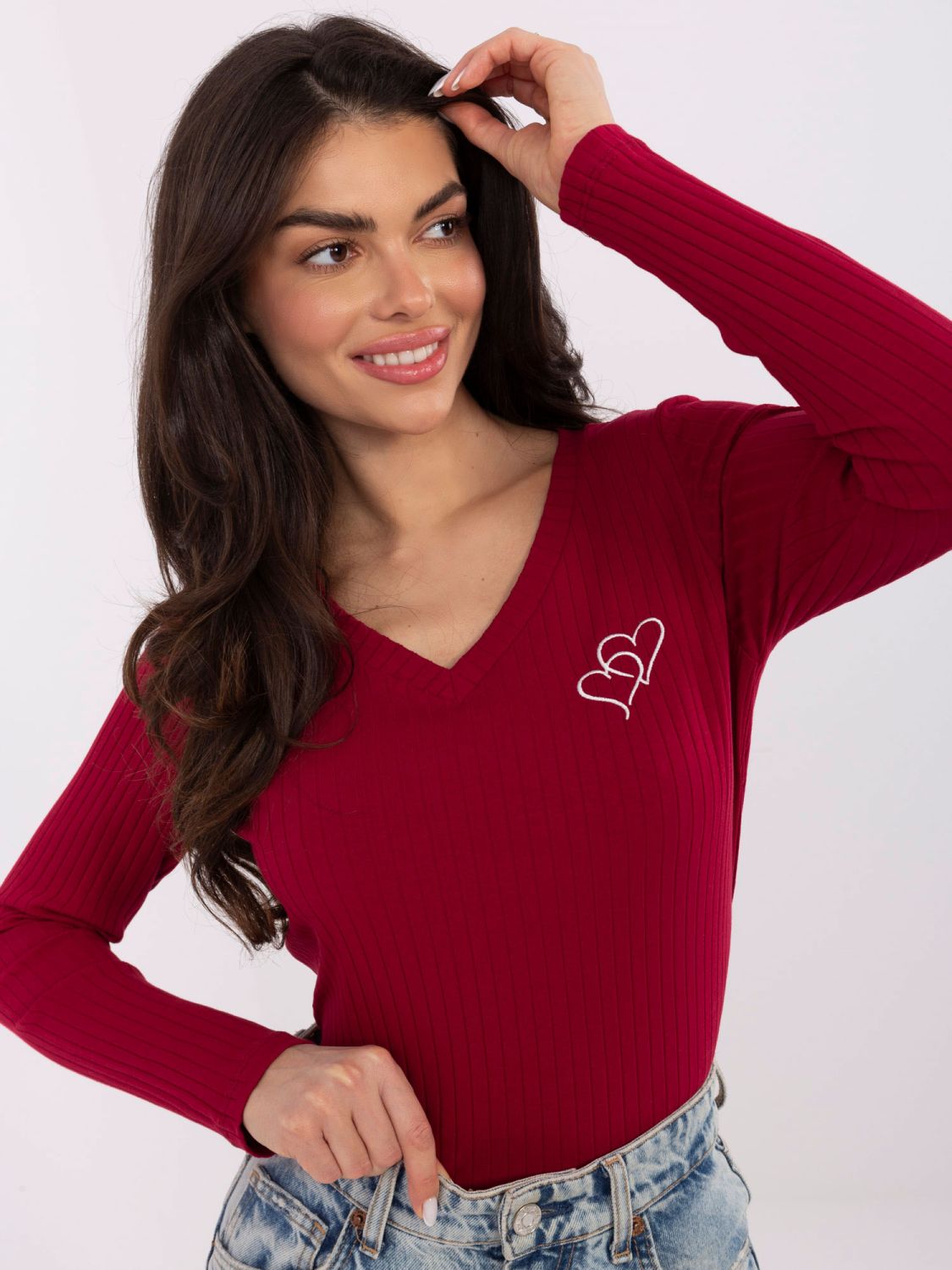 Bordo bluza z vezenino in V-izrezom