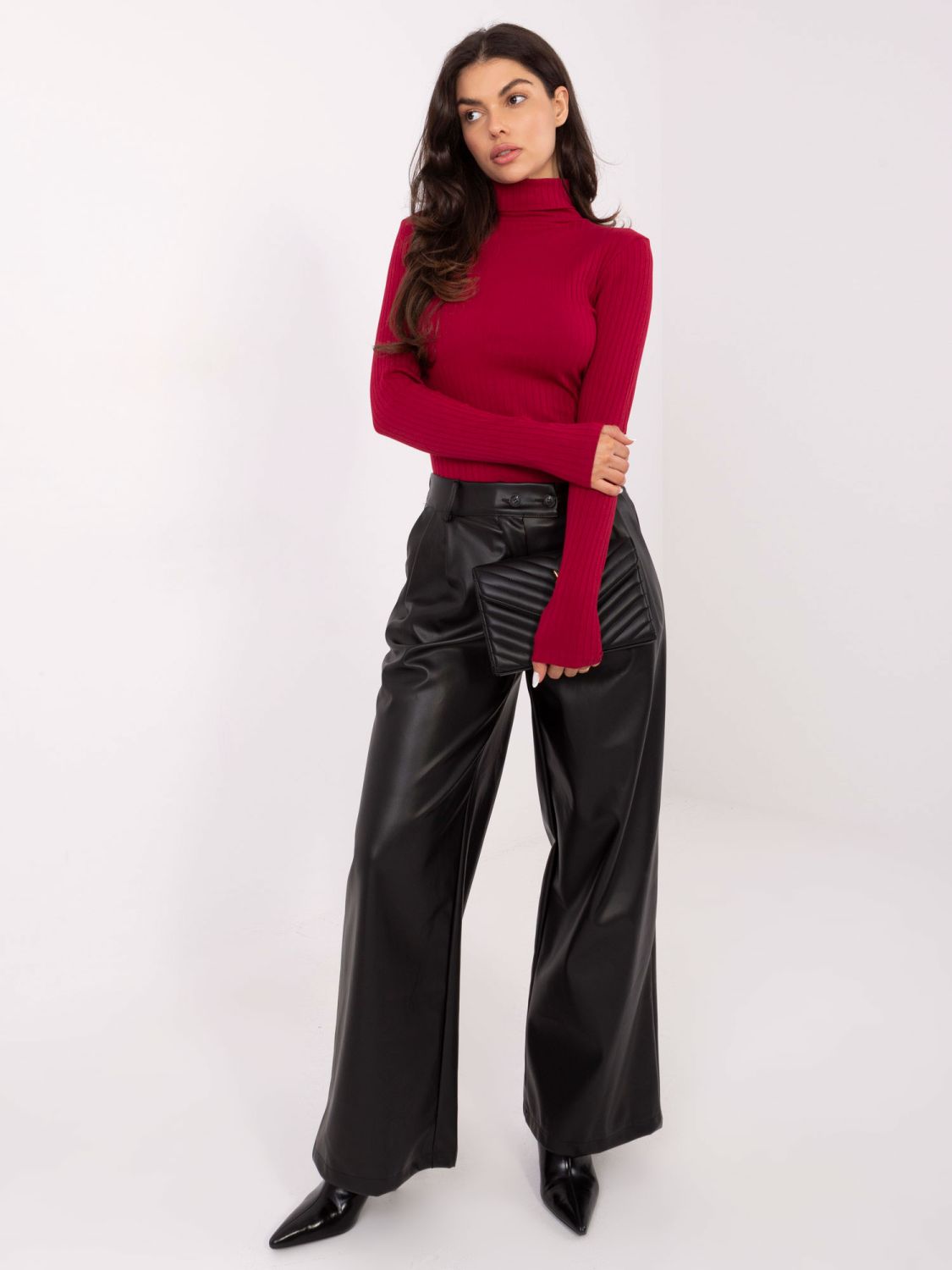 Bordo rebrasta bluza z ovratnikom