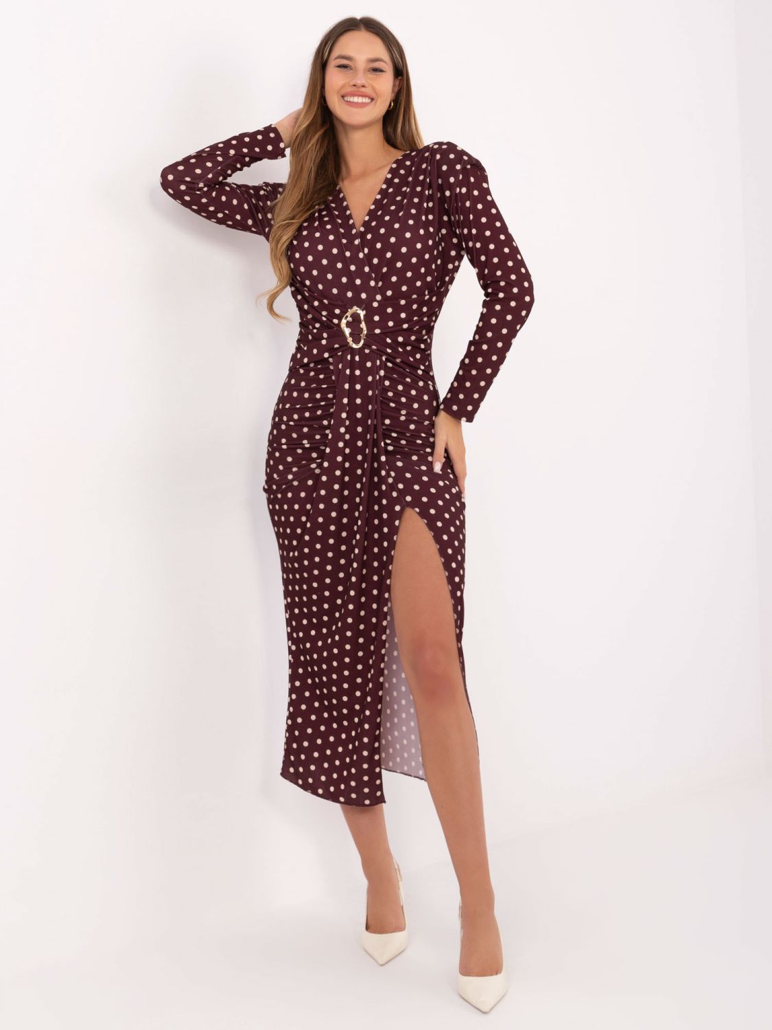Bordo midi obleka s pikami in preklopnim izrezom