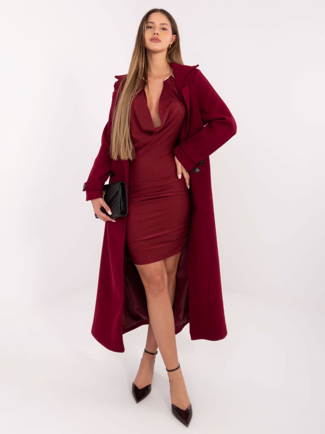 Elegantna bordo maxi obleka