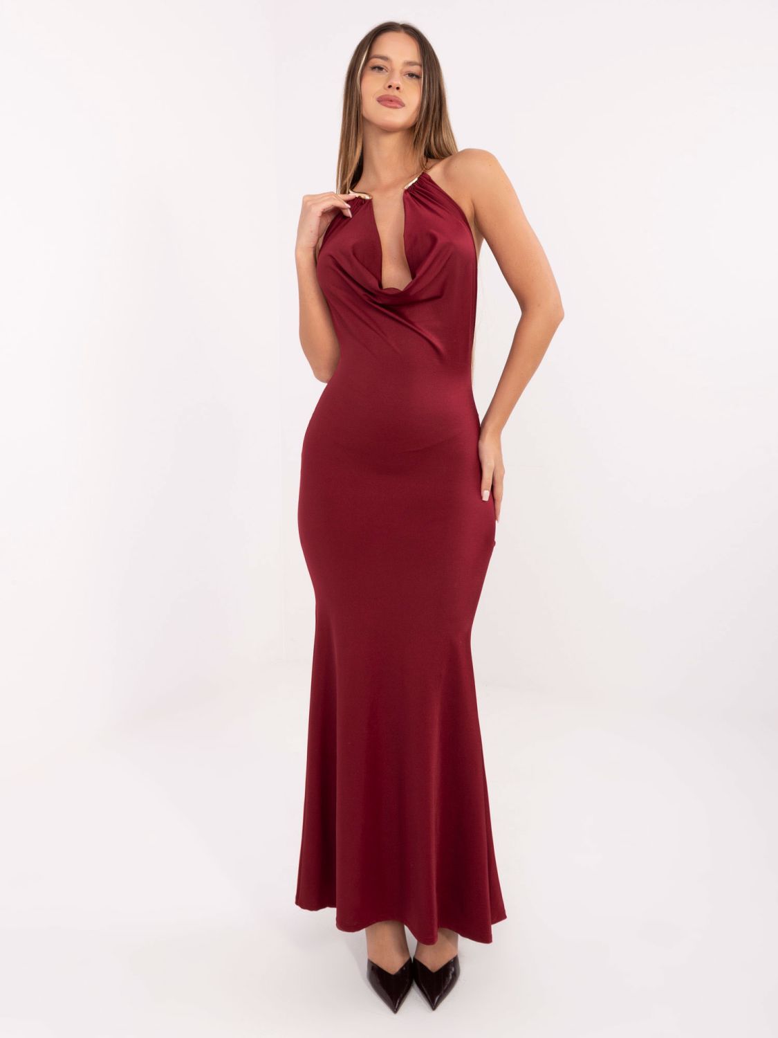 Elegantna bordo maxi obleka