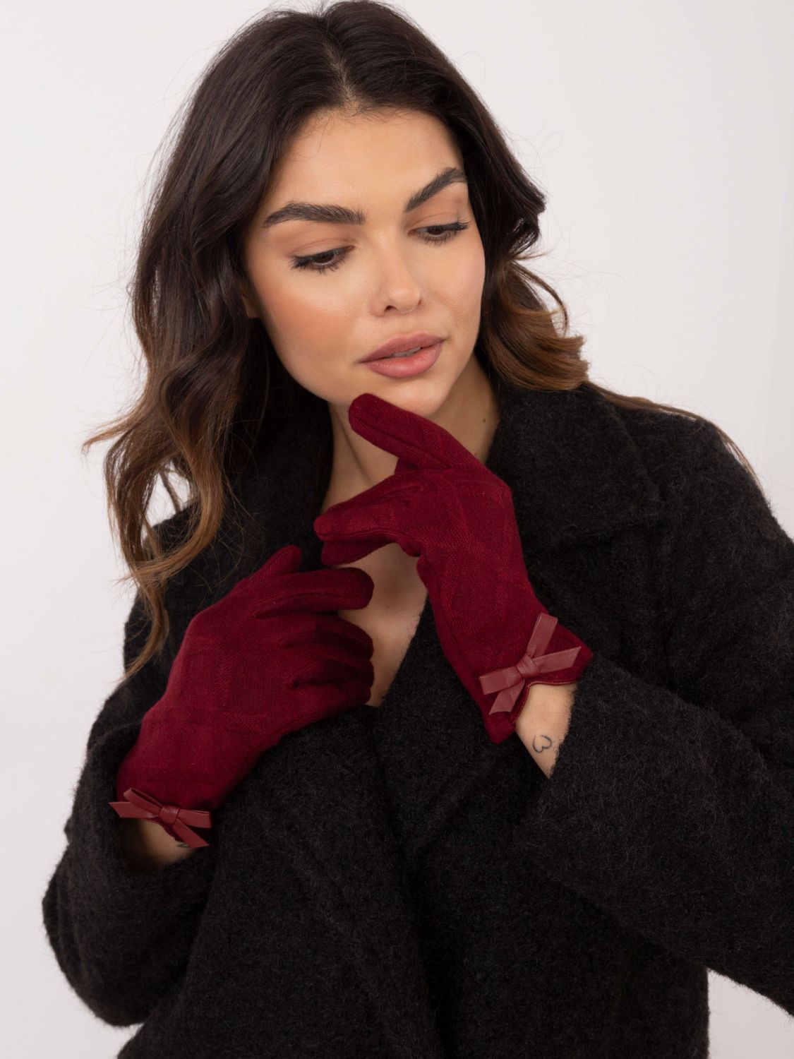 Elegantne bordo rokavice z mašnico