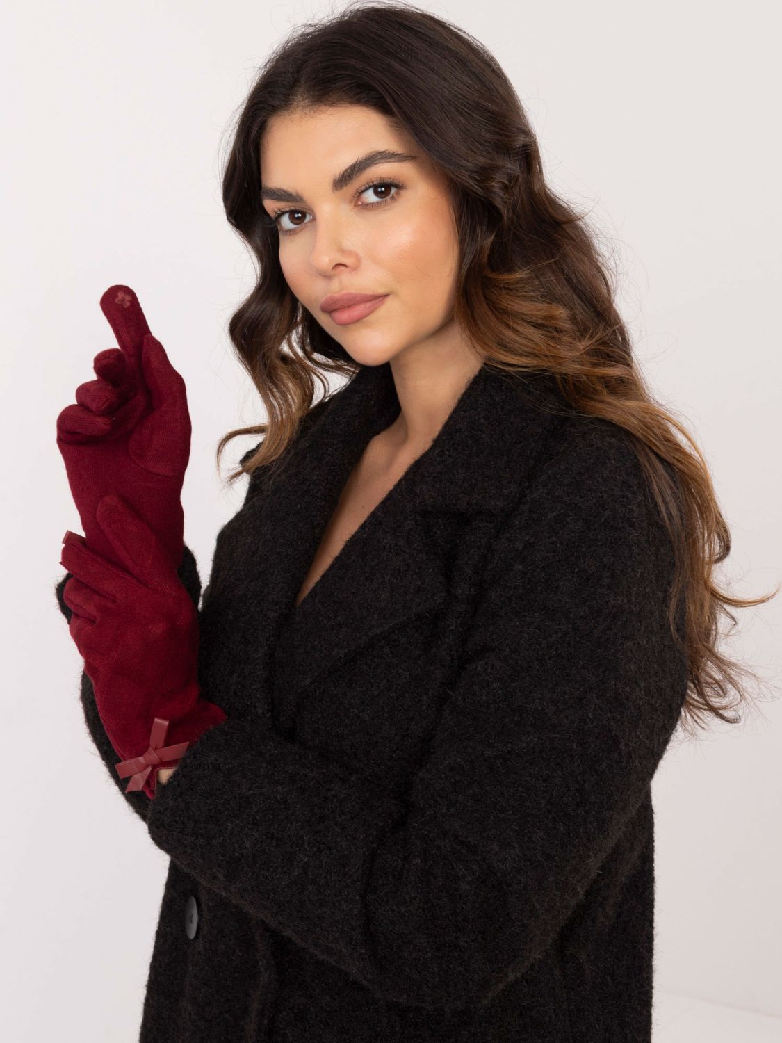 Elegantne bordo rokavice z mašnico