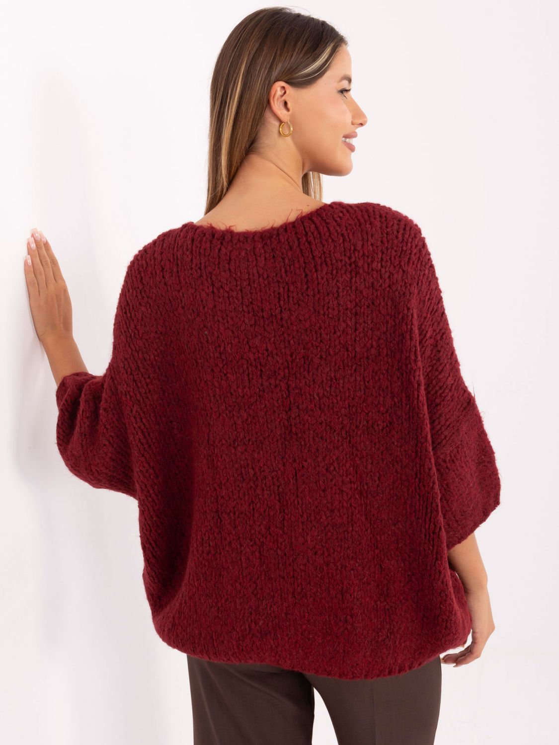 Stilski bordo pulover s 3/4 rokavi