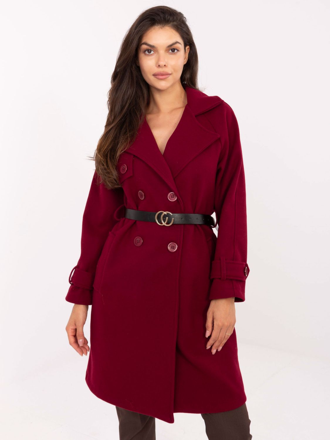 Eleganten prehodni plašč v bordo barvi