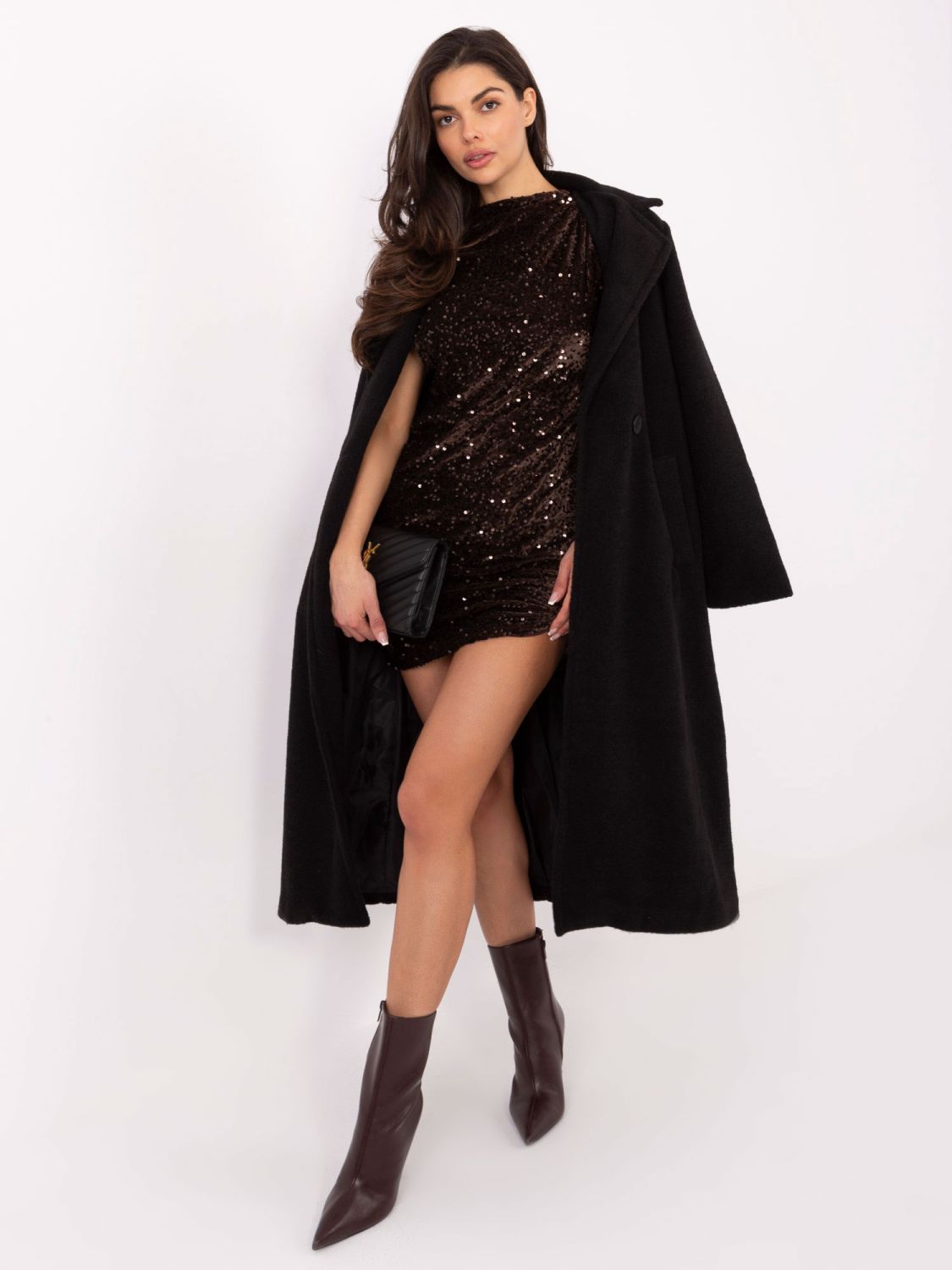 Rjava mini koktajl obleka s bleščicami