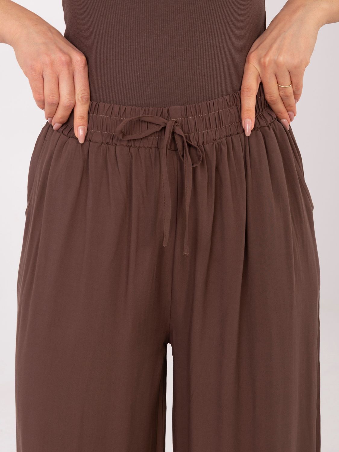 Rjave palazzo hlače iz viskoze