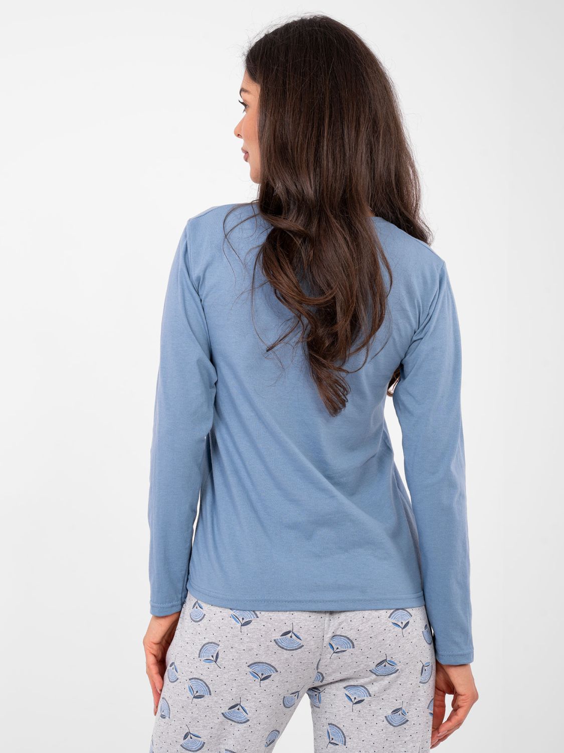 Ženska bombažna pižama s potiskom in gumbi