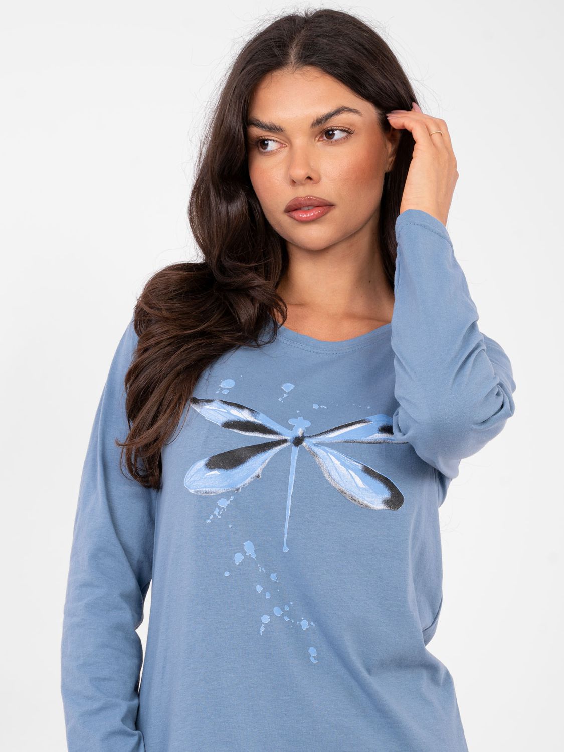 Ženska bombažna pižama s potiskom in gumbi