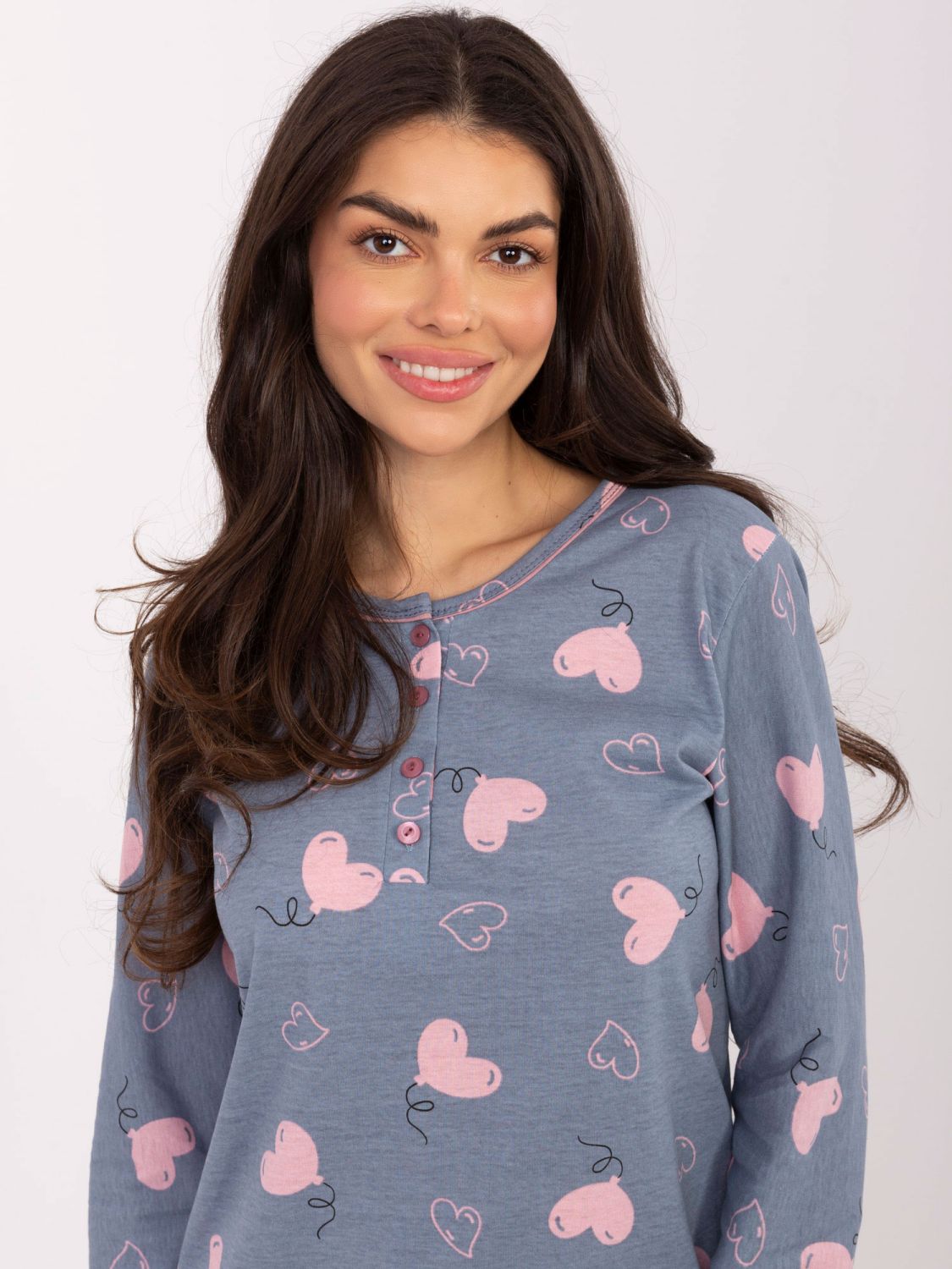 Ženska nočna srajca z dolgimi rokavi, temno modra, bombažna