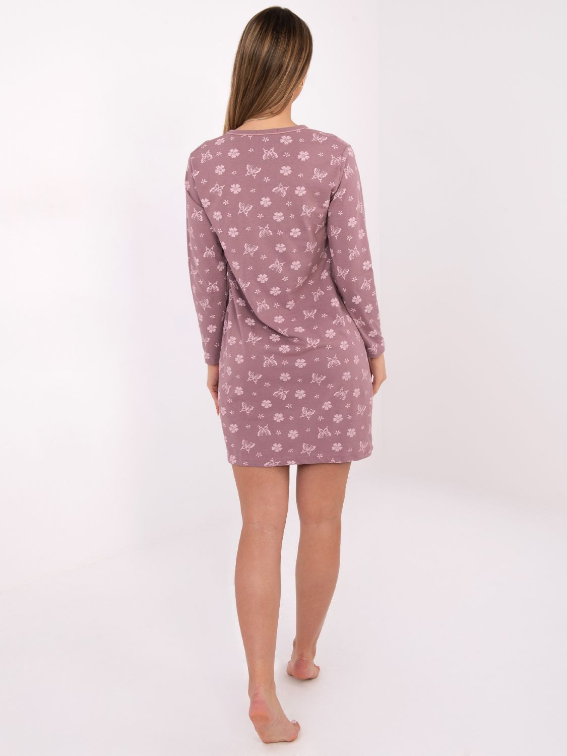 Ženska spalna srajca z dolgimi rokavi, temno roza