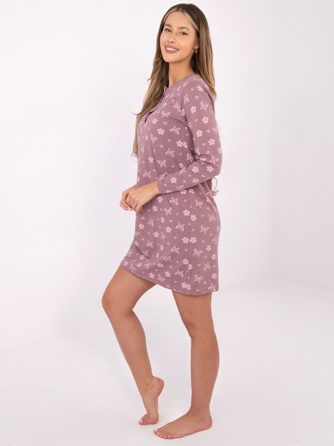 Ženska spalna srajca z dolgimi rokavi, temno roza