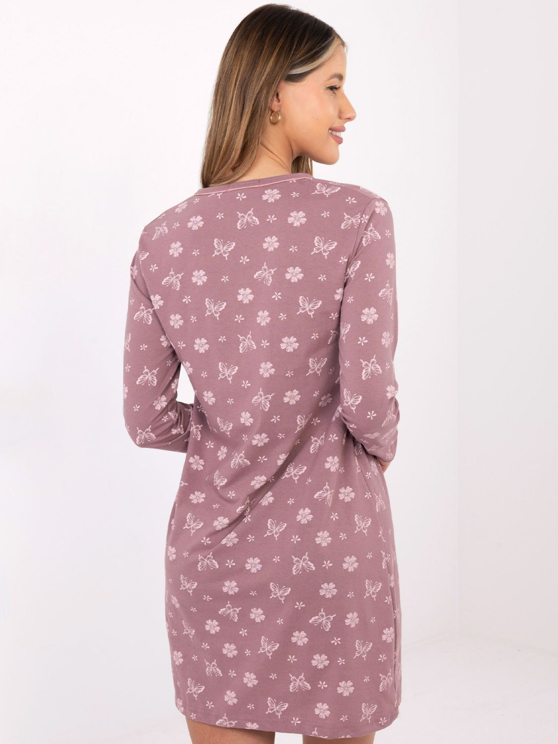 Ženska spalna srajca z dolgimi rokavi, temno roza