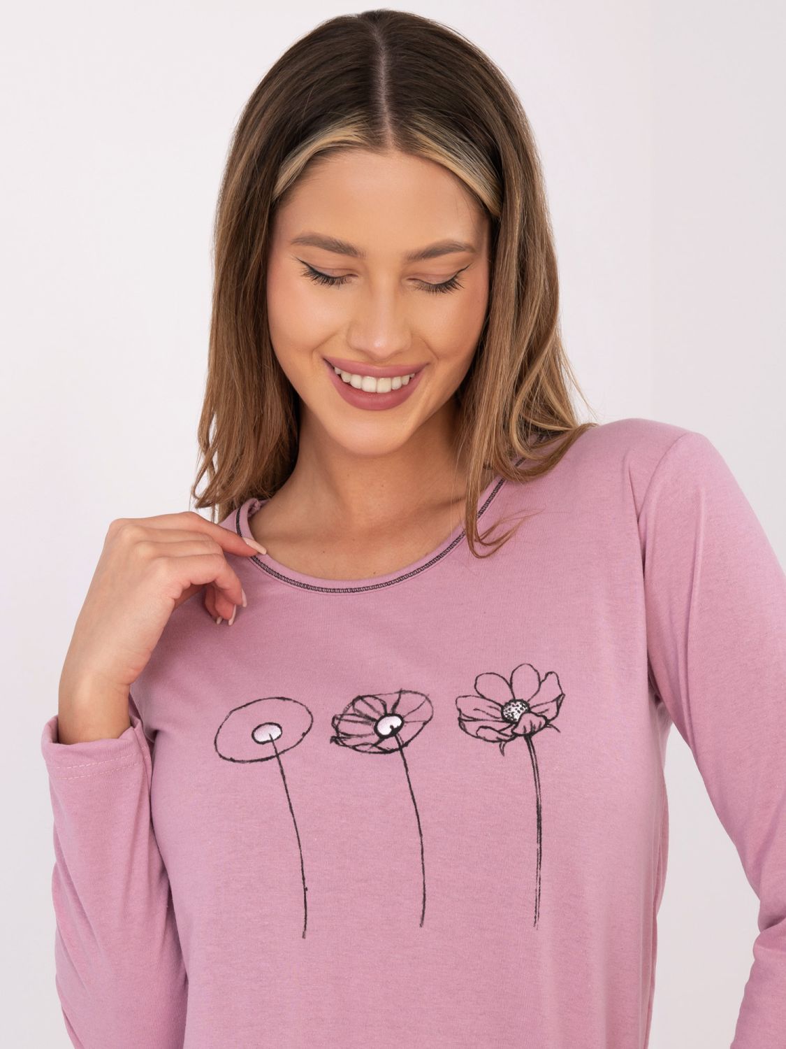 Ženska bombažna pižama s potiskom, roza