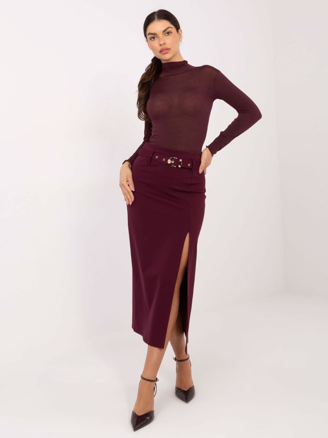 Elegantno bordo midi krilo s pasom