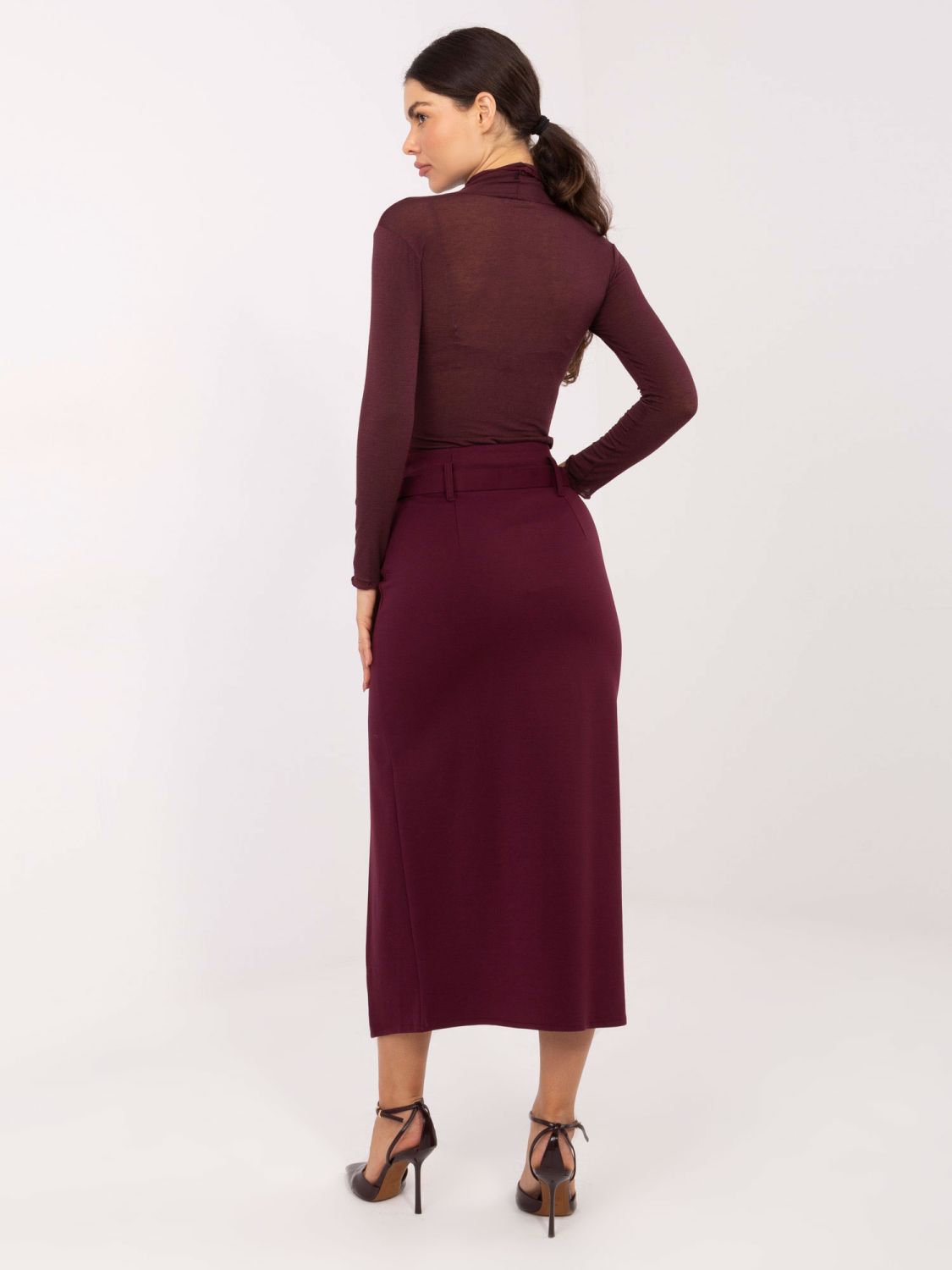 Elegantno bordo midi krilo s pasom
