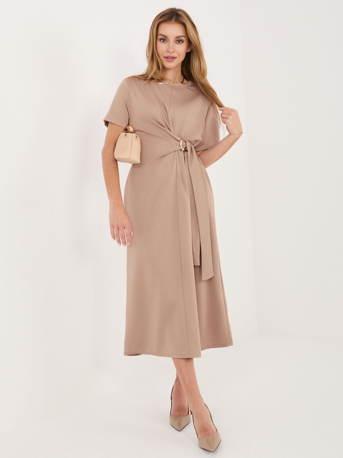 Bežna midi poletna obleka s kratkimi rokavi