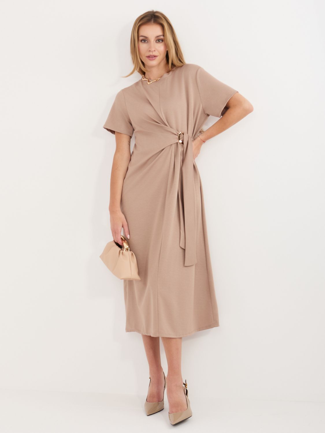 Bežna midi poletna obleka s kratkimi rokavi