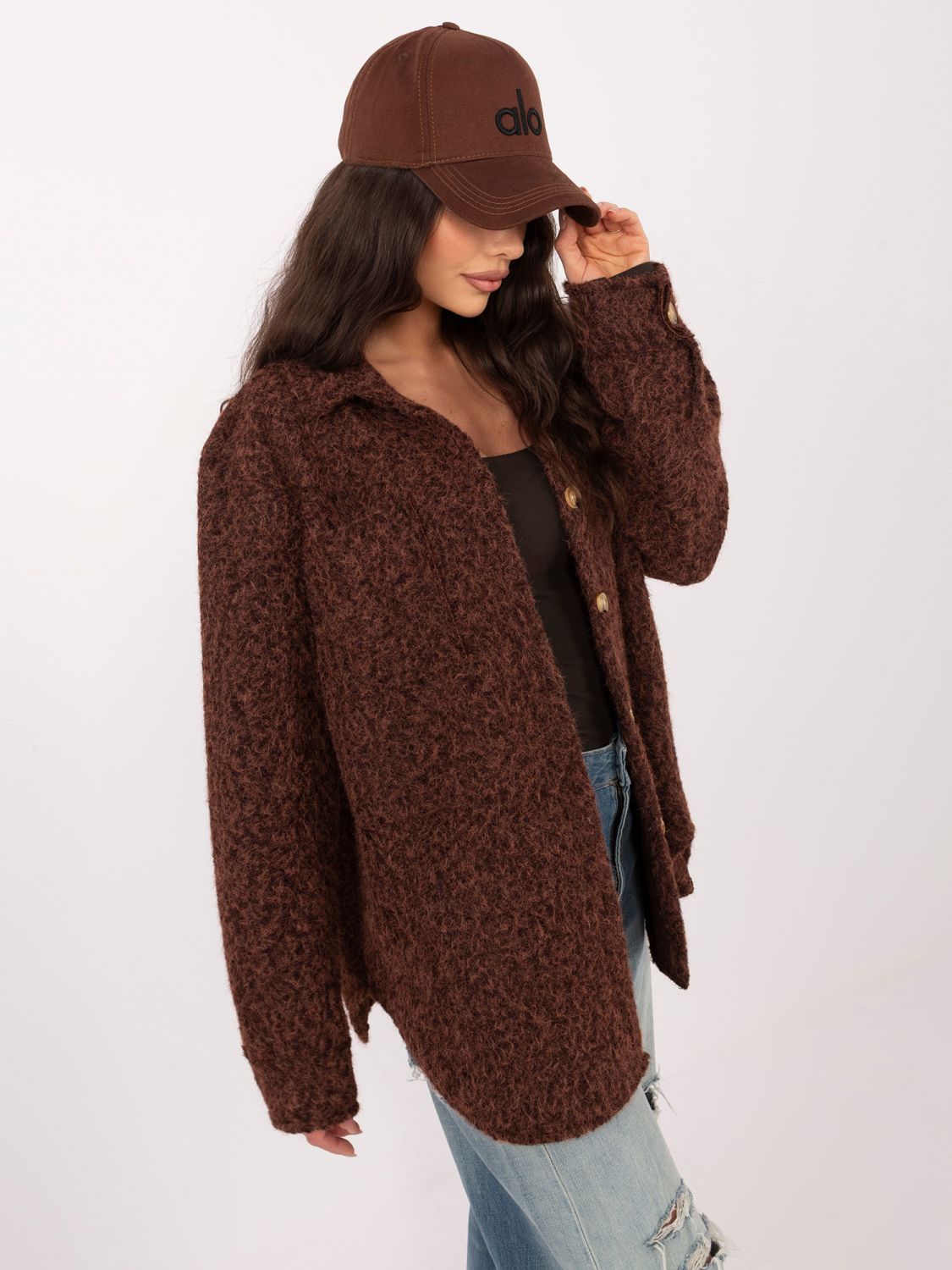 Ženska prehodna jakna v temno rjavi barvi