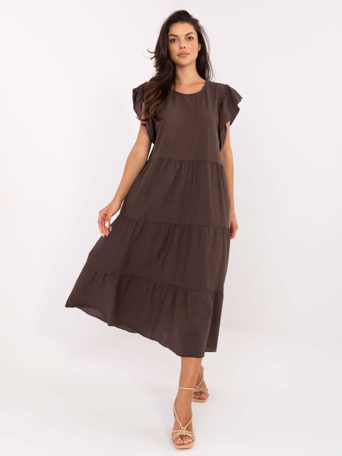 Oversize midi obleka v temno rjavi barvi