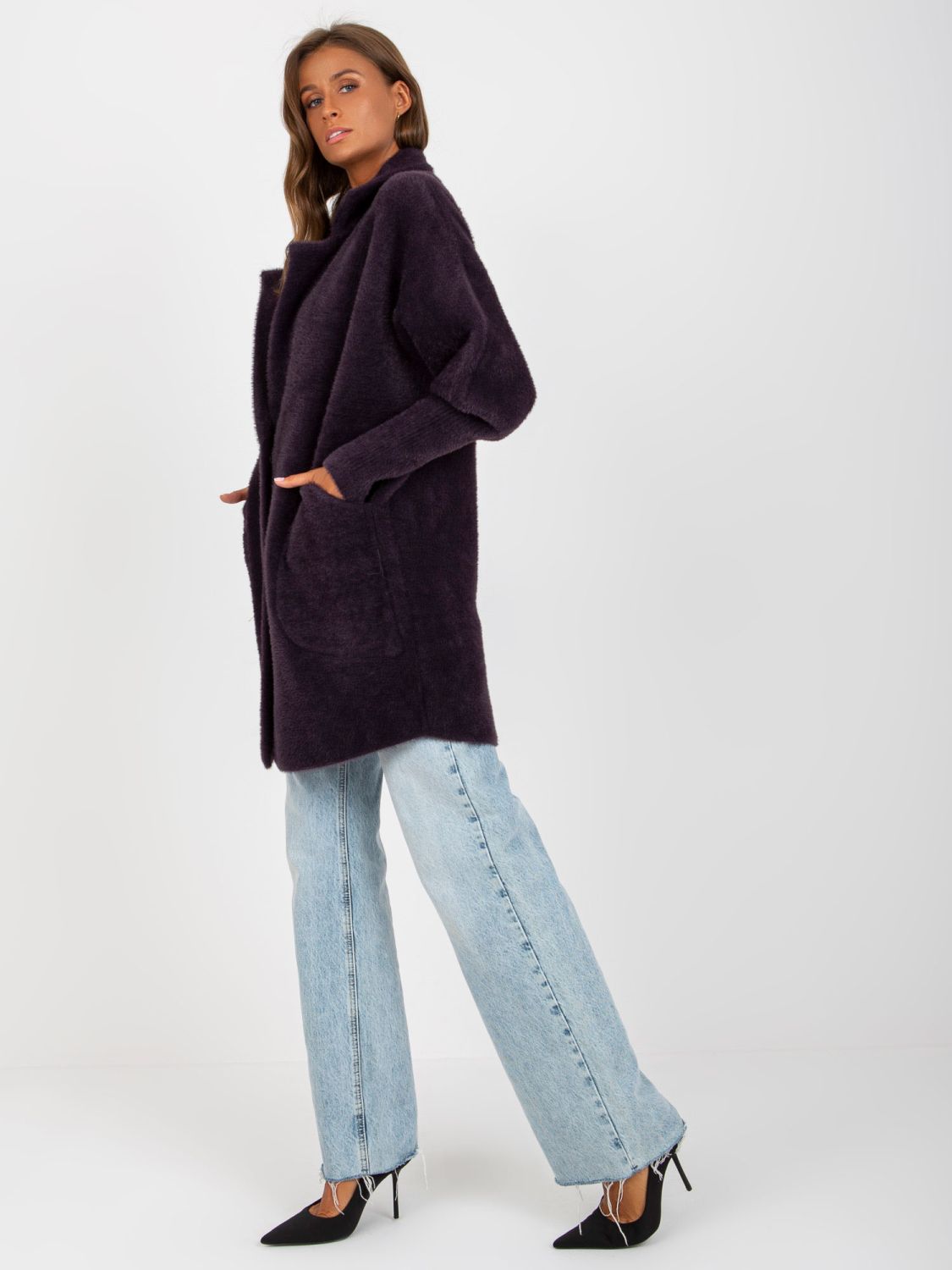 Prehodni plašč iz alpake in volne violet