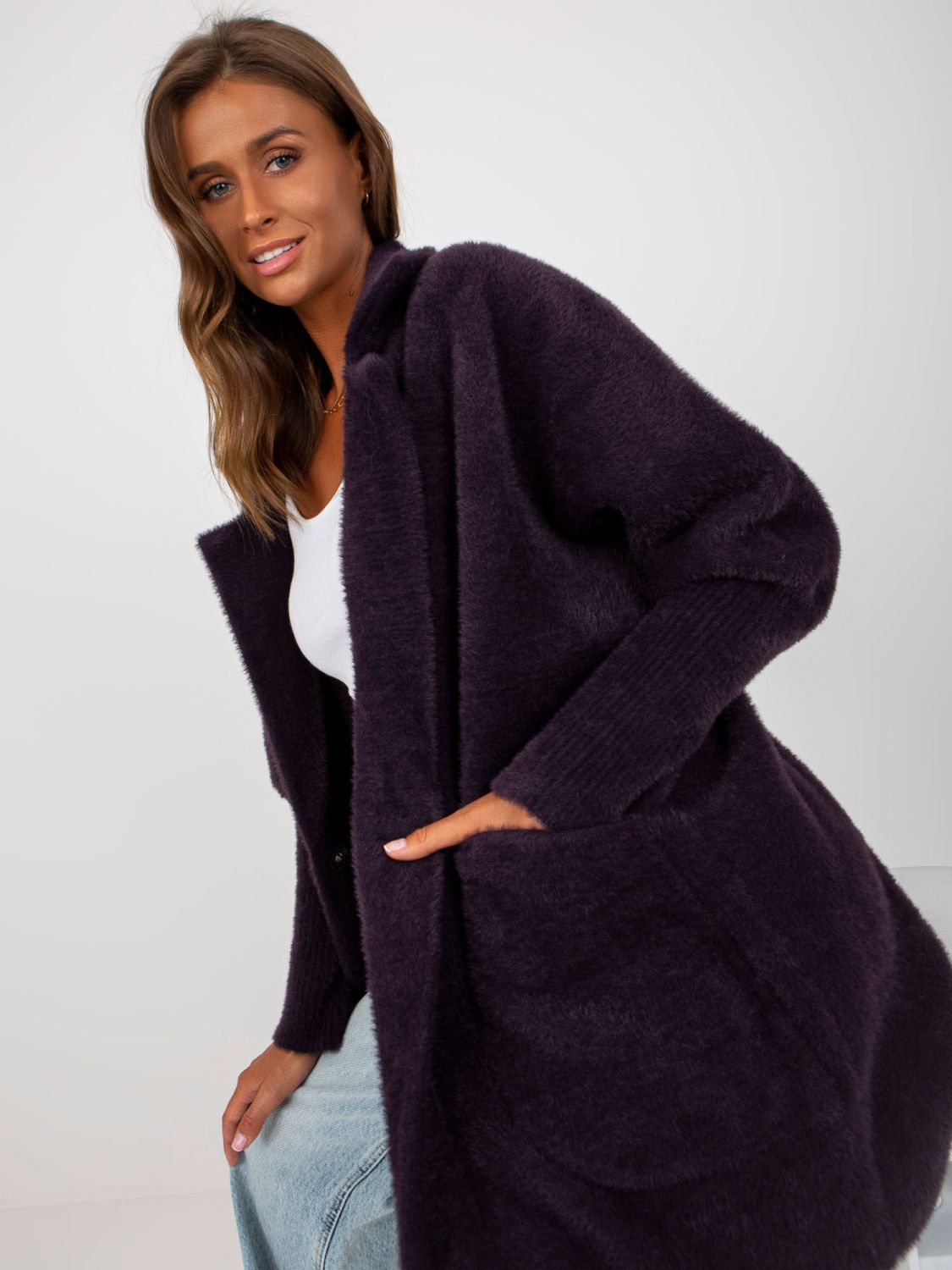 Prehodni plašč iz alpake in volne violet