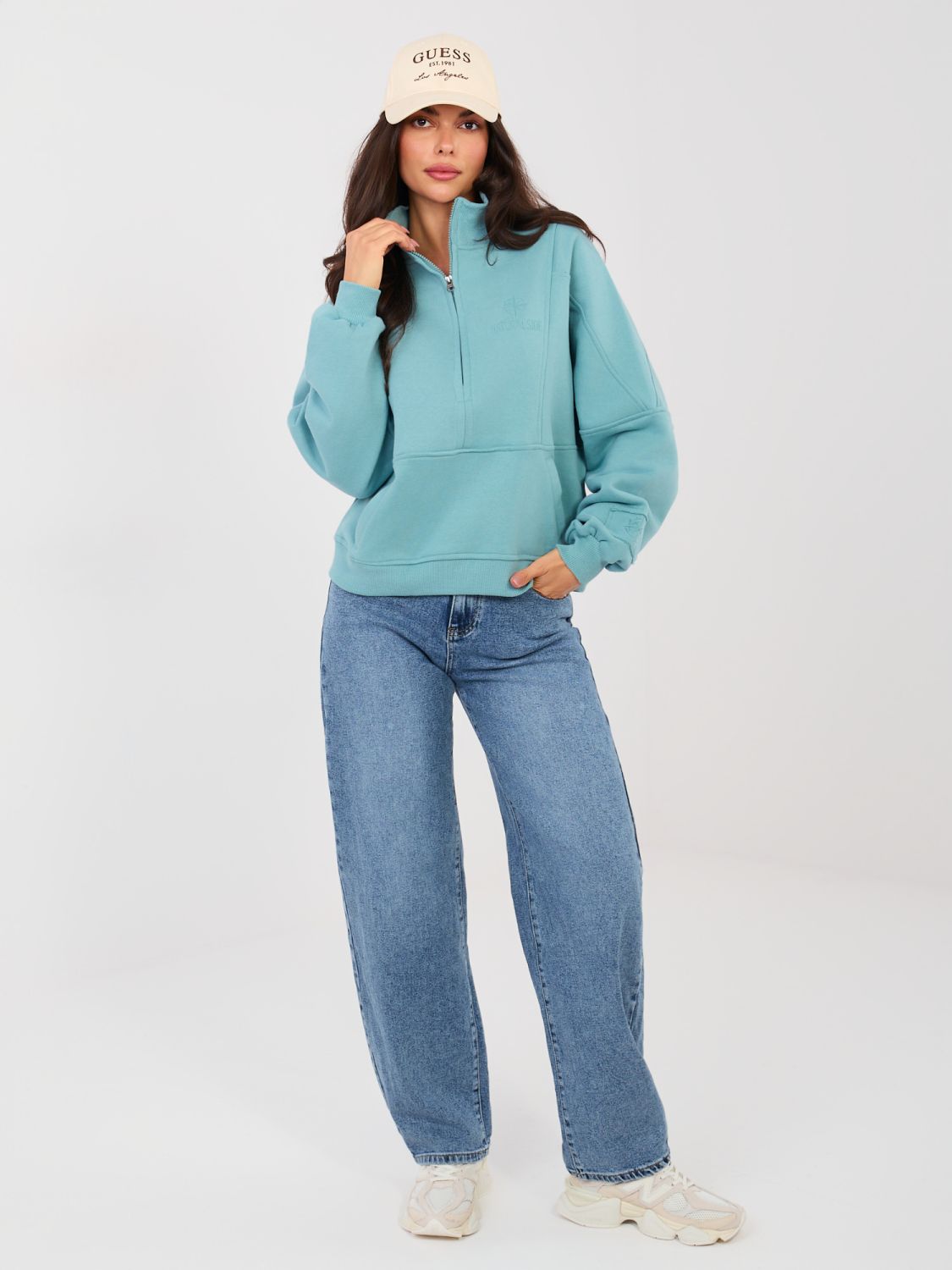 Ženske balloon kroj kavbojke z visokim pasom, temno modre