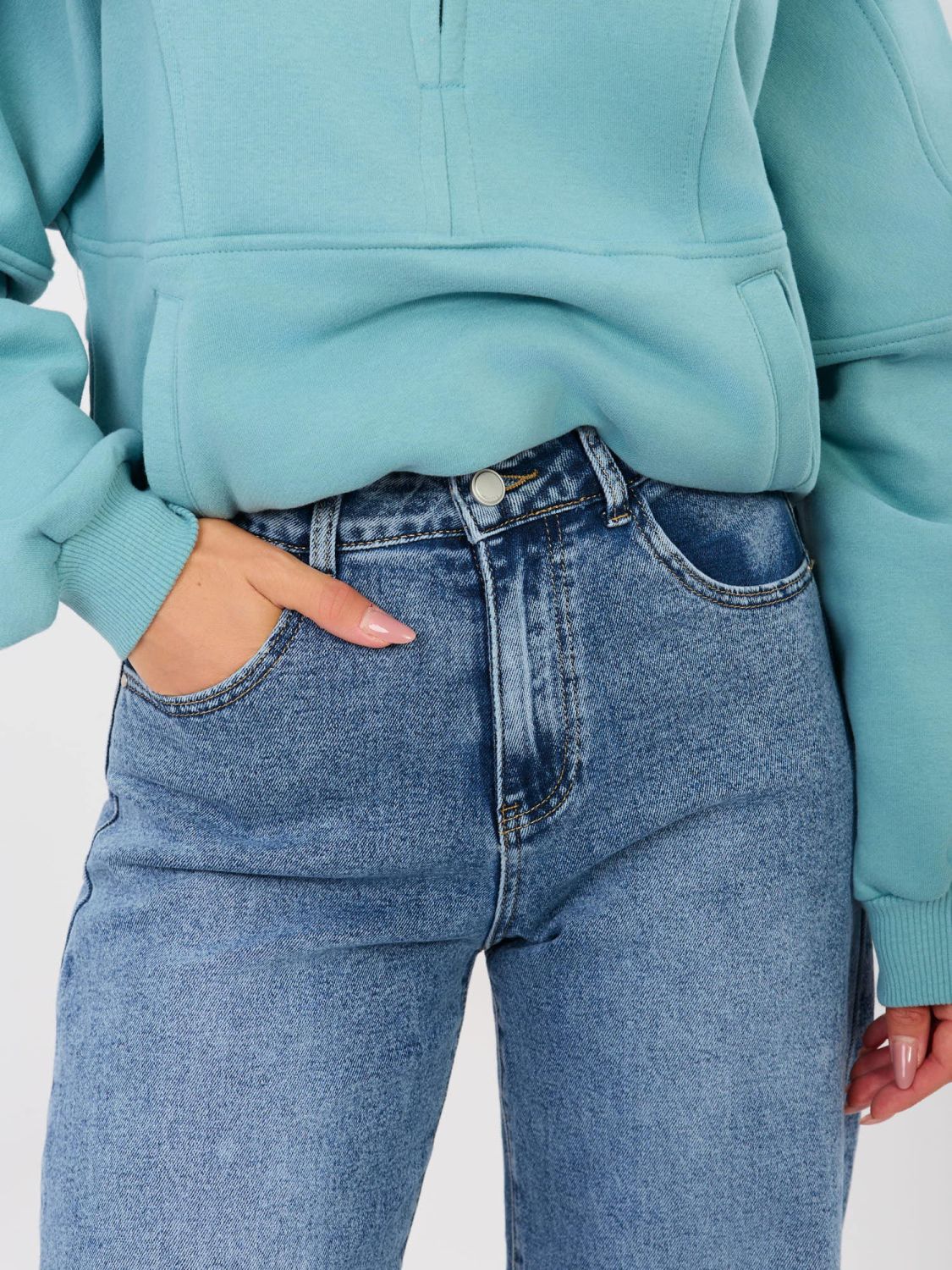 Ženske balloon kroj kavbojke z visokim pasom, temno modre