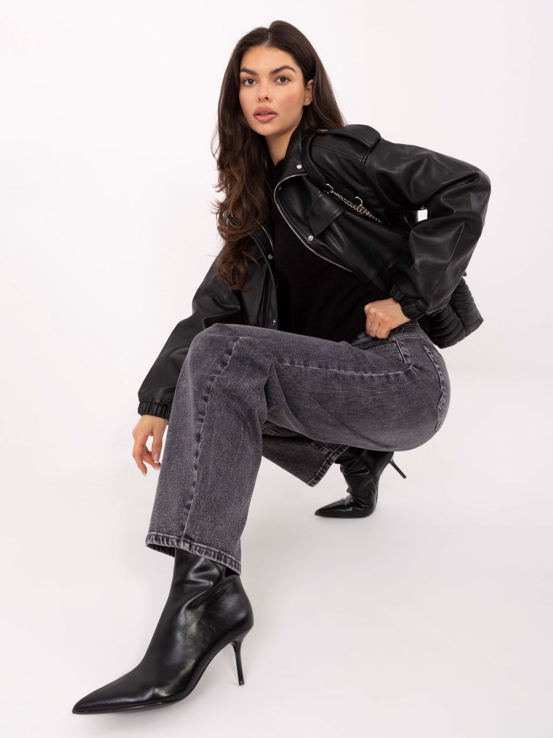 Ženske temno sive balloon kavbojke