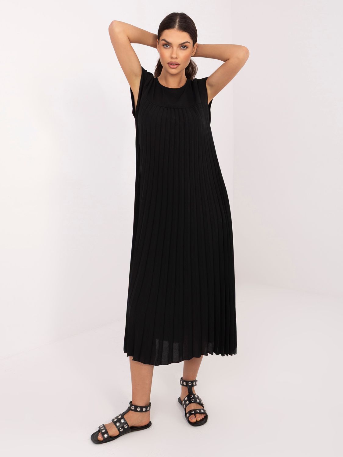 Črna midi koktajl obleka z žepi