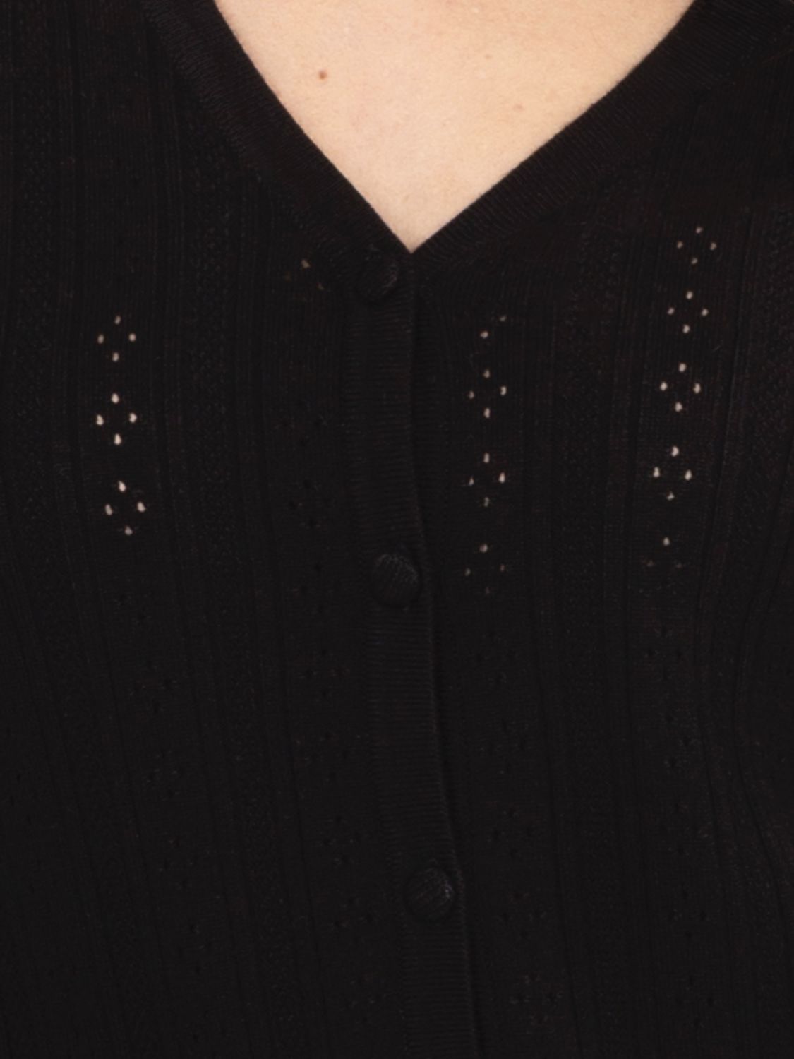 Črn ažuriran pulover z gumbi in V-izrezom