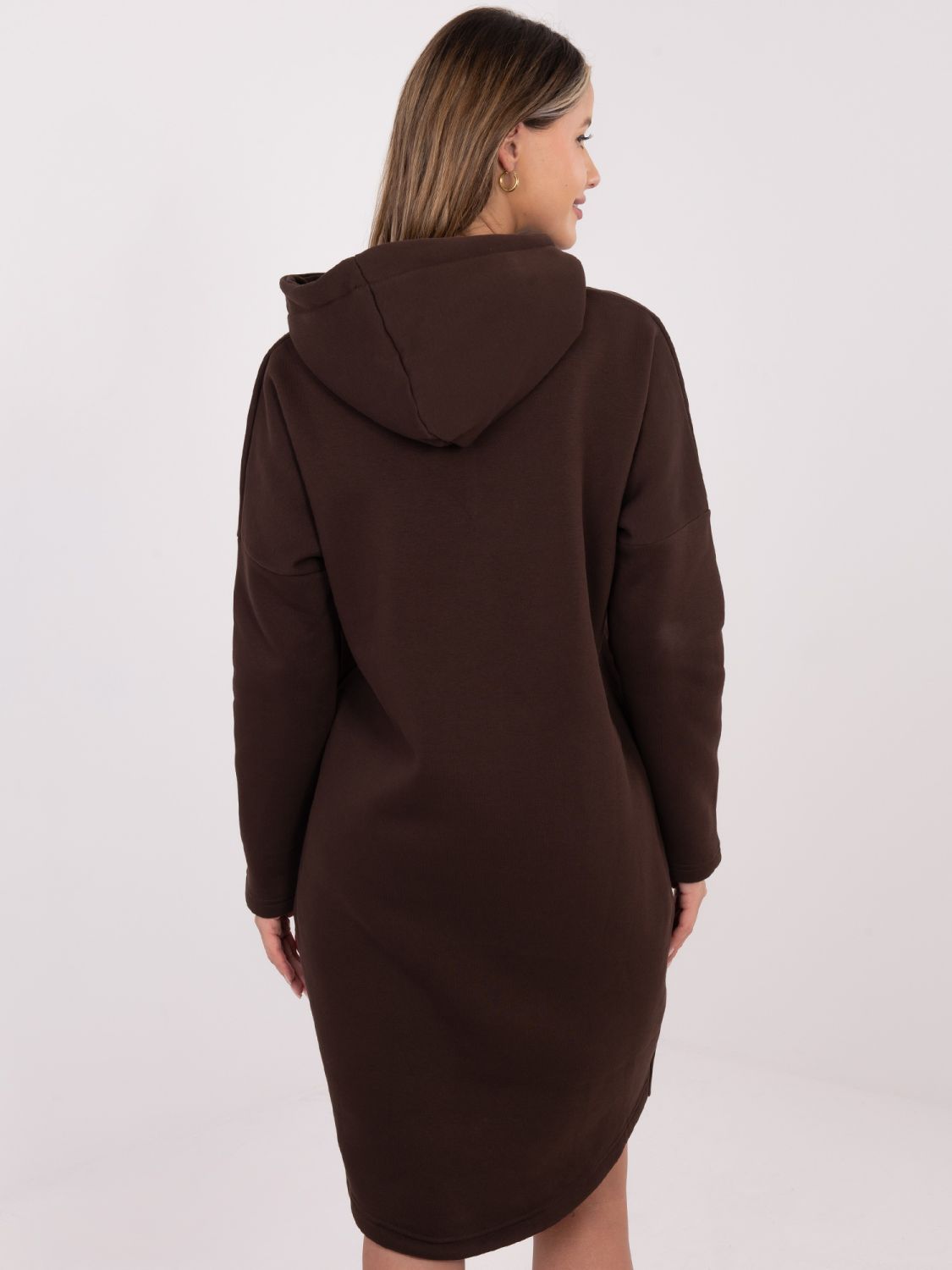 Dolga rjava jopica s kapuco in zadrgo