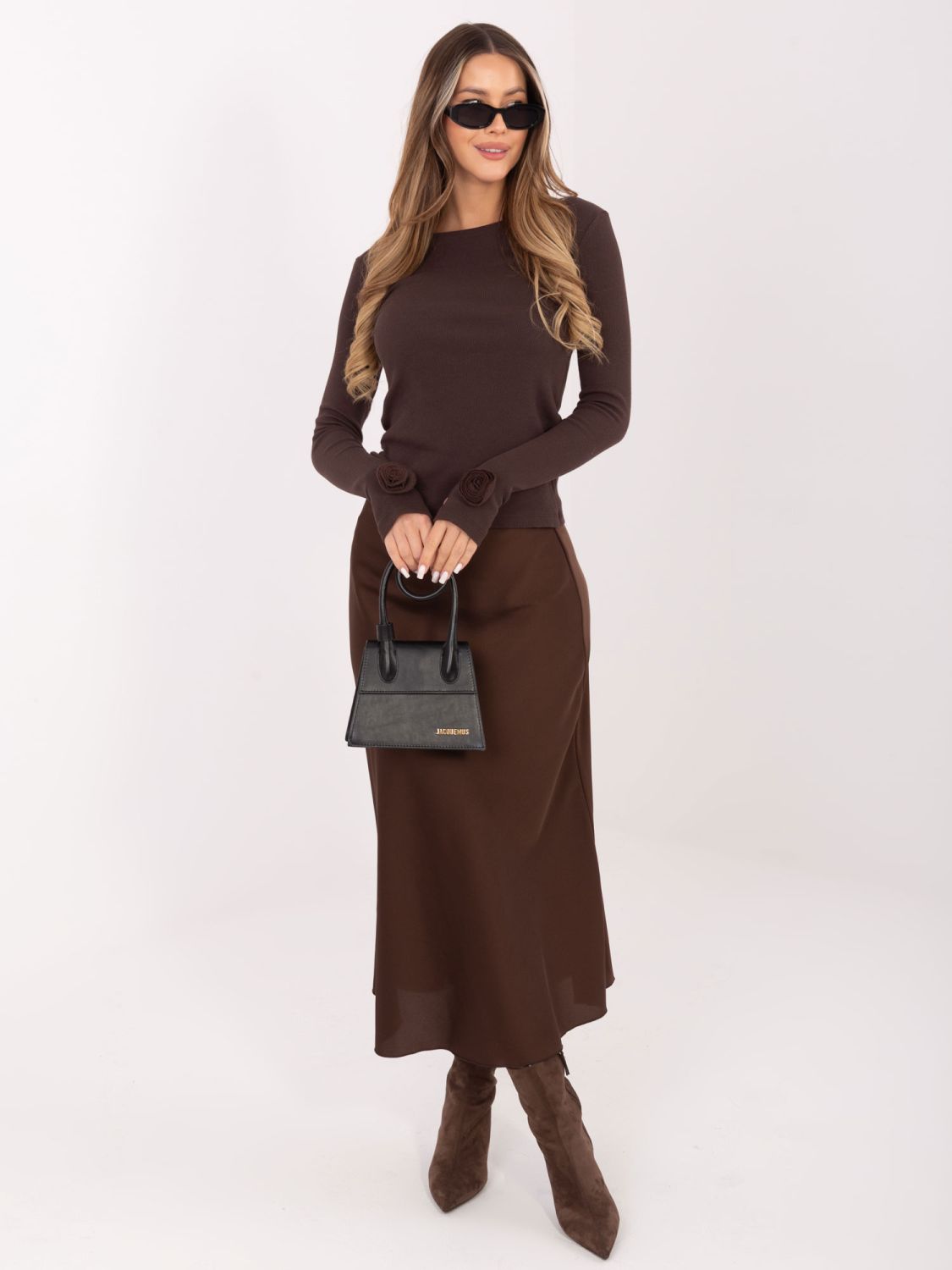 Rjava rebrasta bluza z dolgimi rokavi