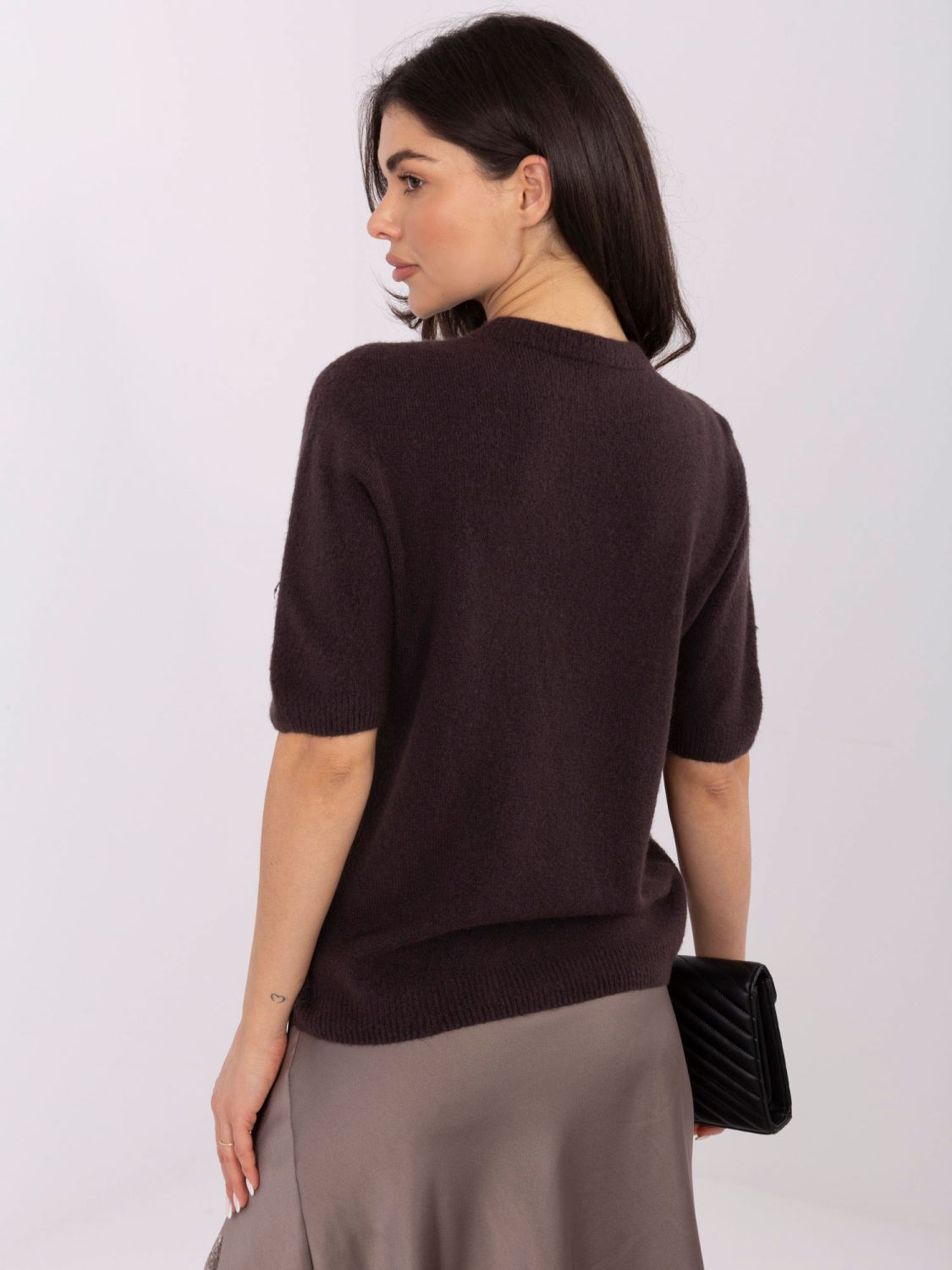 Kratek rjav pulover iz baby alpake