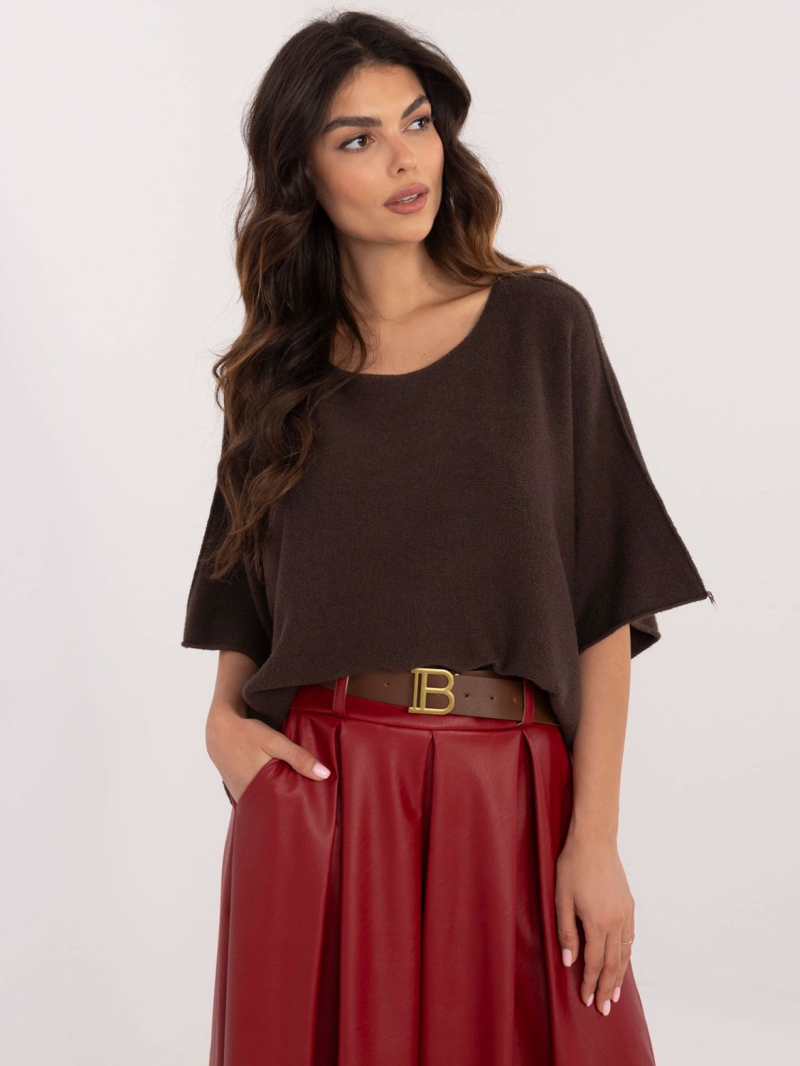 Eleganten rjav pulover s 3/4 rokavi