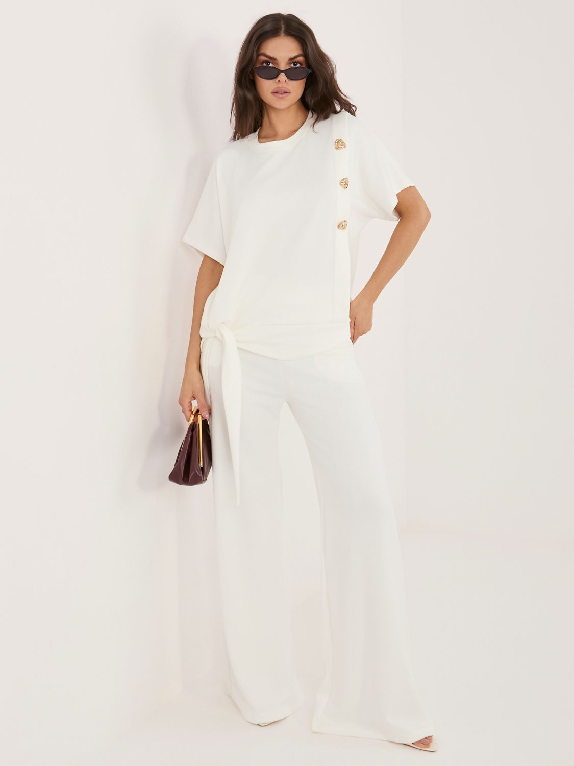 Elegantni komplet bluza in hlače ecru