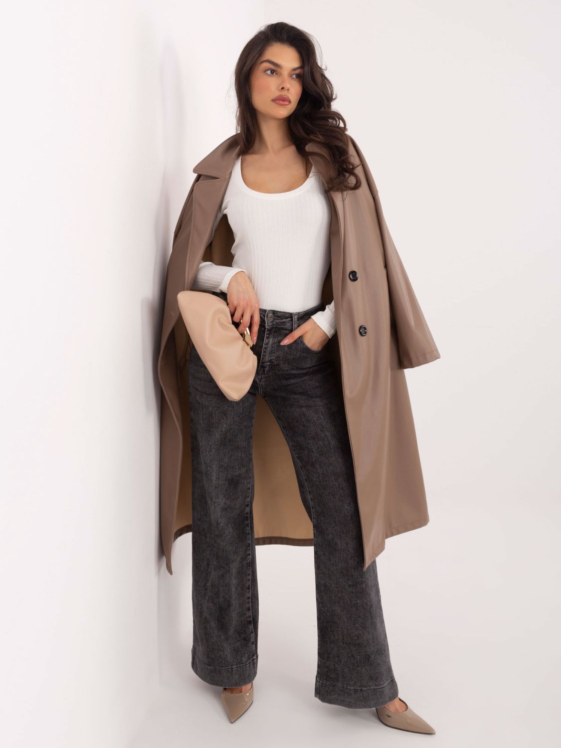 Rebrasto bombažno body z dolgimi rokavi v barvi ecru