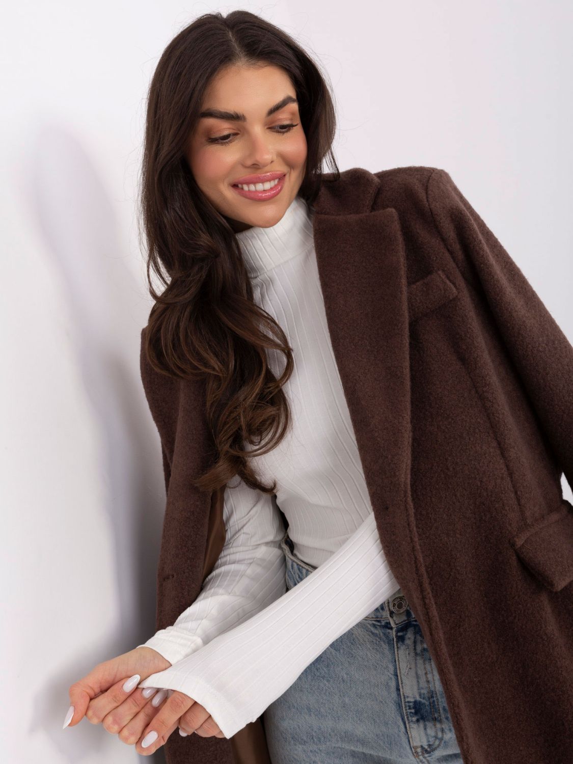 Rebrasta bombažna bluza z ovratnikom ecru