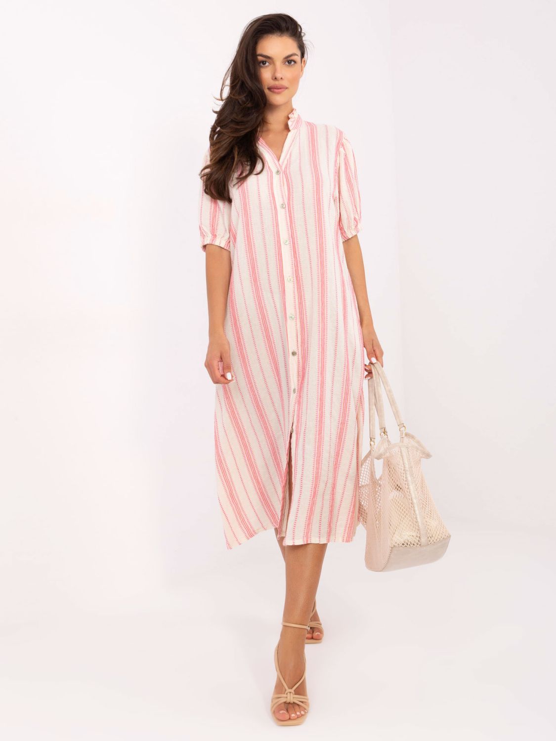 Oversize bela-roza obleka