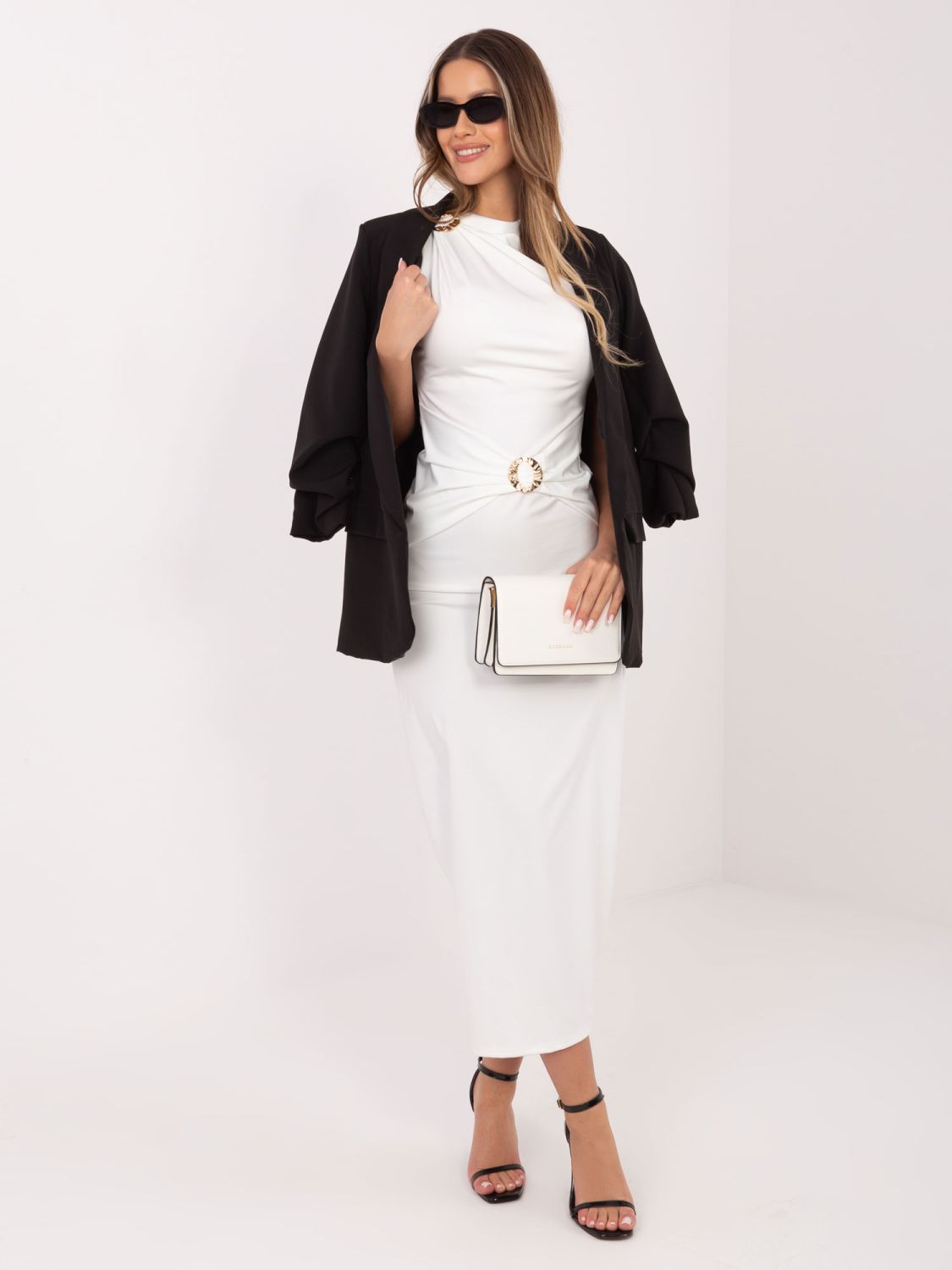 Elegantna midi obleka z vodnim izrezom, ecru