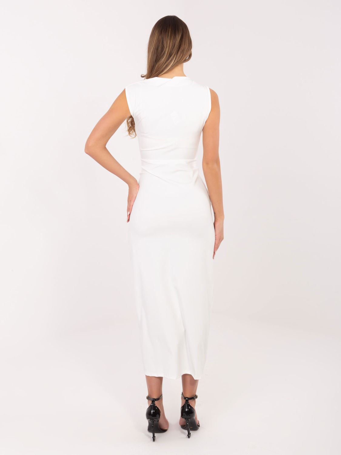 Elegantna midi obleka z vodnim izrezom, ecru