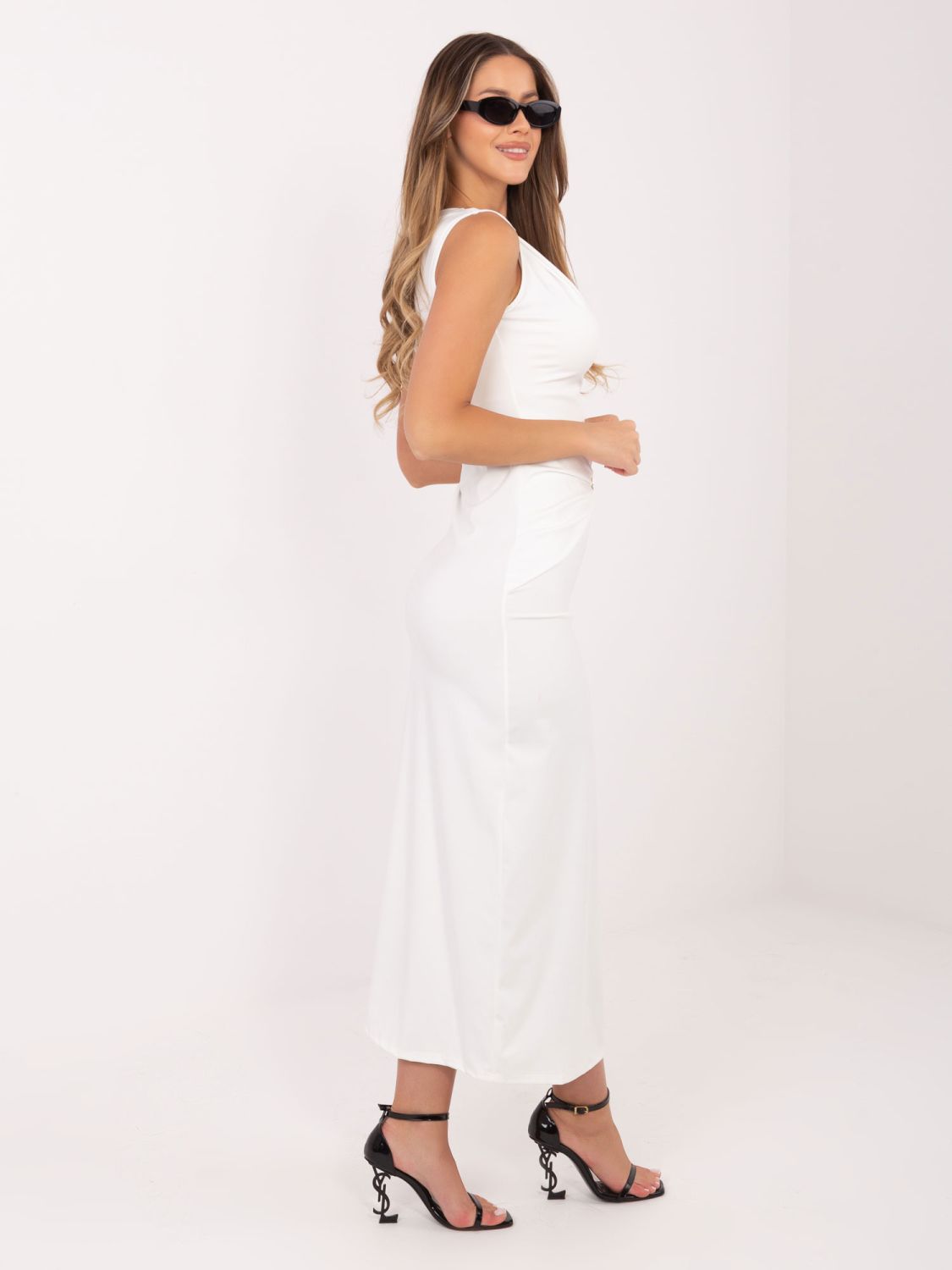 Elegantna midi obleka z vodnim izrezom, ecru