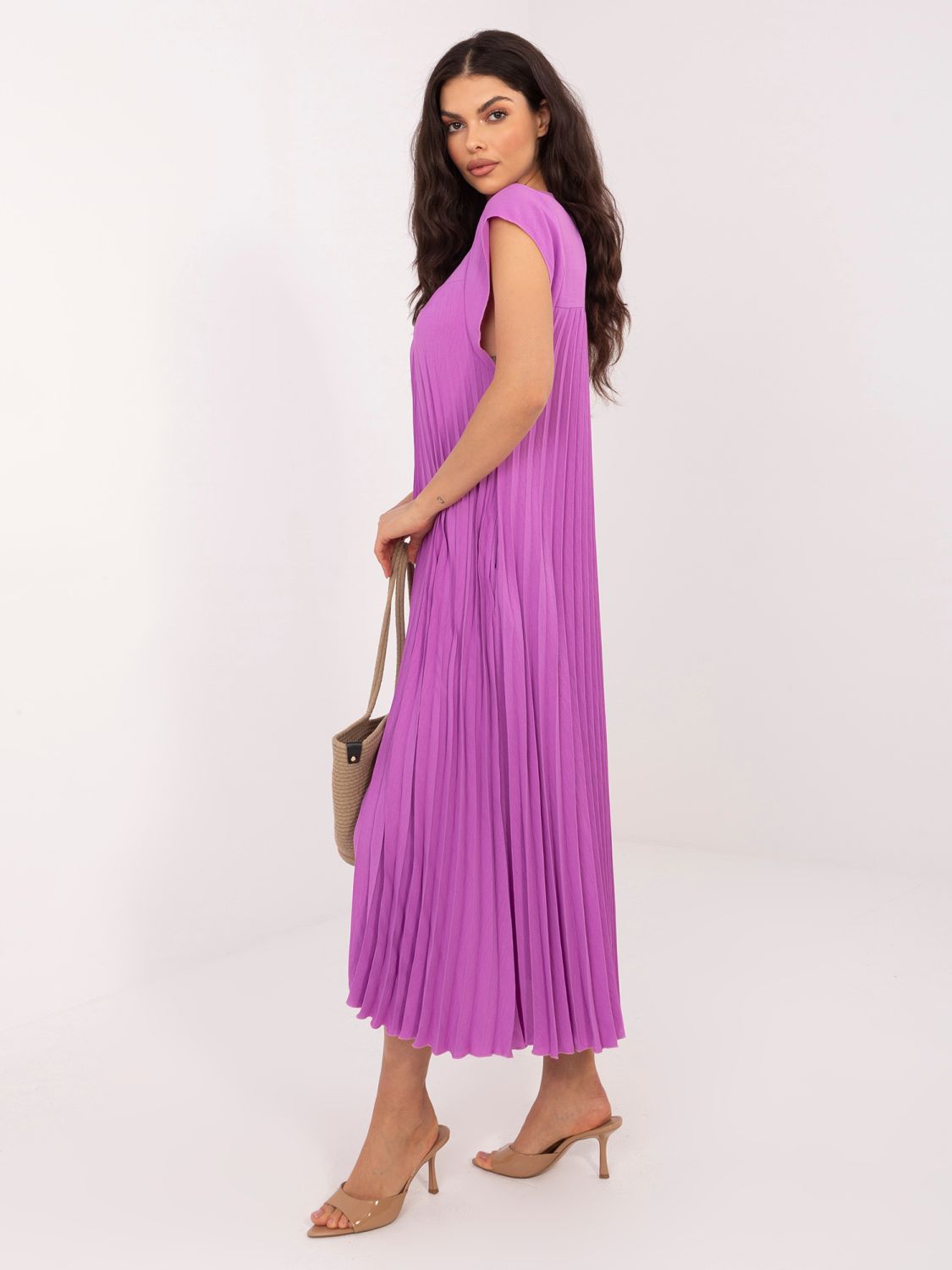 Vijolična midi koktajl obleka z žepi