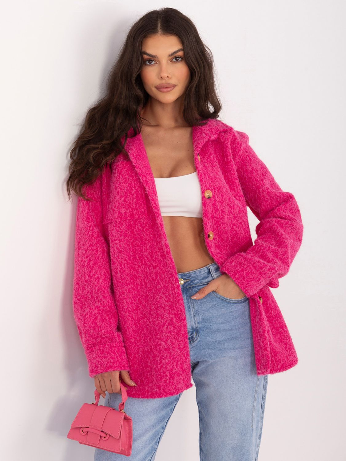 Elegantna fuksija prehodna jakna z ovratnikom