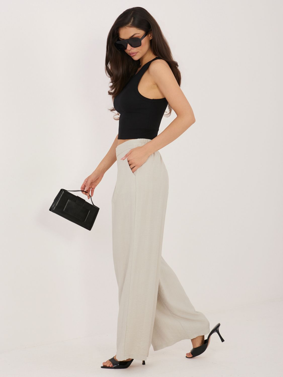 Bež palazzo hlače iz viskoze