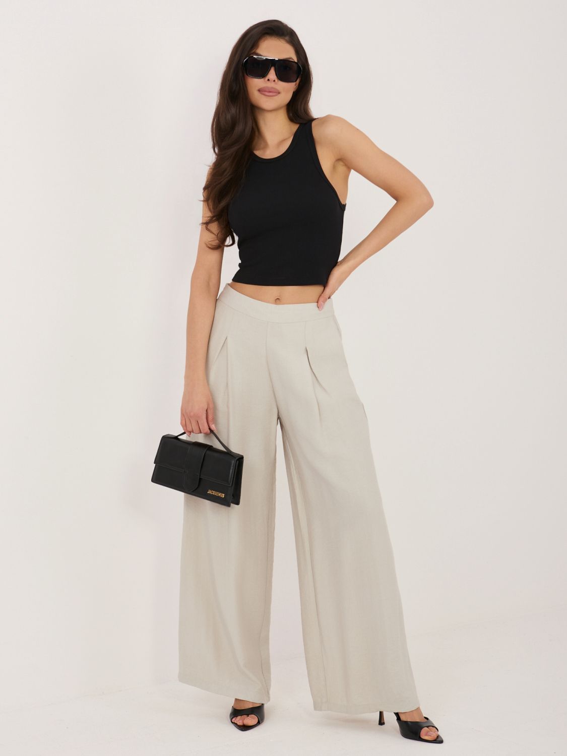 Bež palazzo hlače iz viskoze