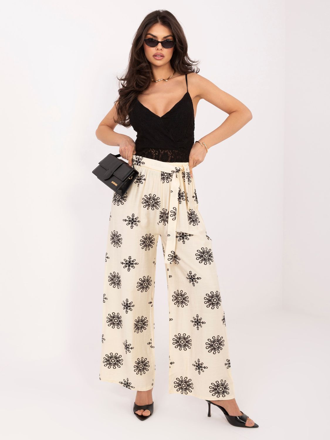 Bež palazzo hlače s pasom