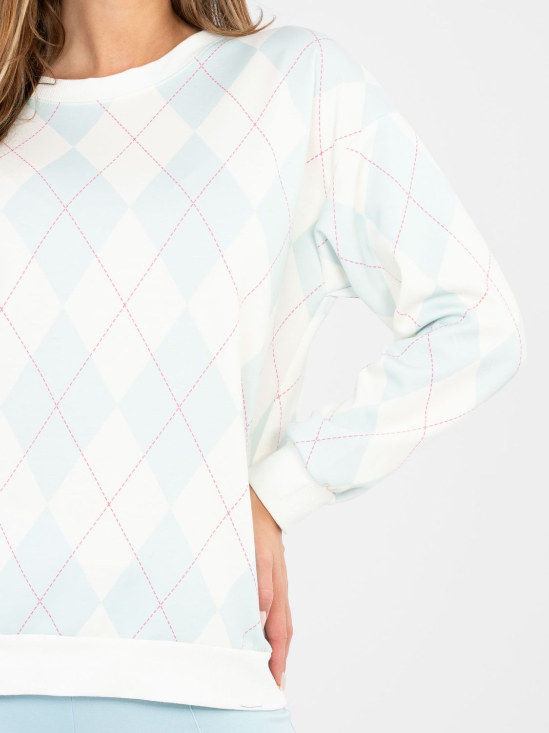 Ženski mint pulover z geometrijskim vzorcem